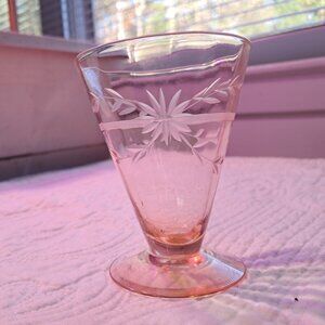 Jeanette Pink Depression Footed Glass "Poinsettia" Pattern 3 1/2" H